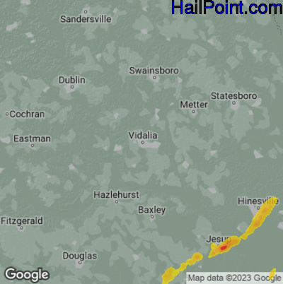 Hail Map for Vidalia, GA Region on April 29, 2023 