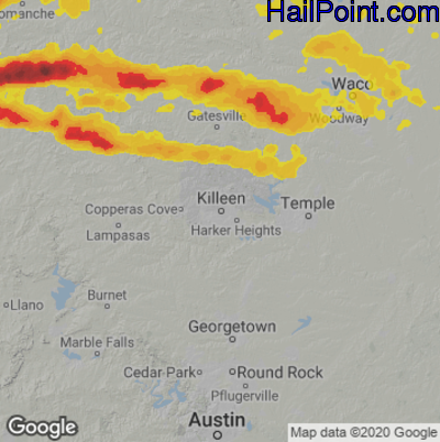 Hail Map for Killeen, TX Region on May 5, 2023 