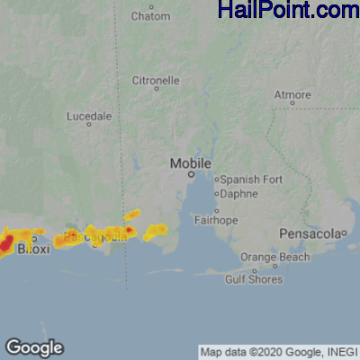Hail Map for Mobile, AL Region on May 5, 2023