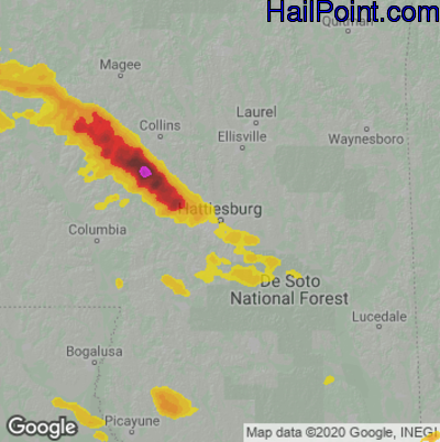 Hail Map for Hattiesburg, MS Region on May 5, 2023 