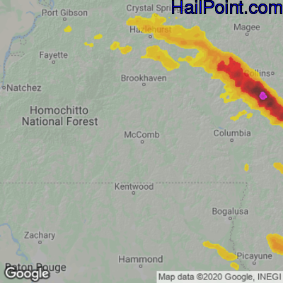 Hail Map for McComb, MS Region on May 5, 2023