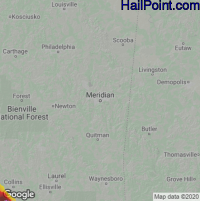 Hail Map for Meridan, MS Region on May 5, 2023