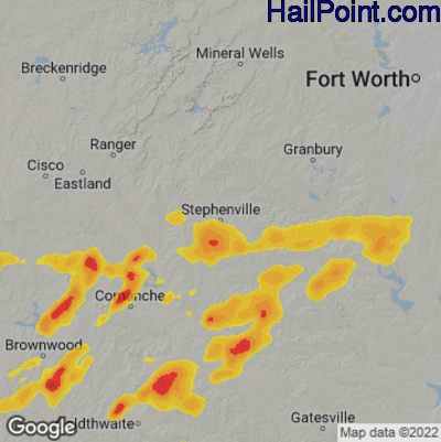 Hail Map for Stephenville, TX Region on May 5, 2023