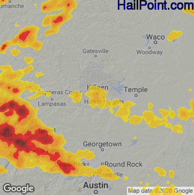 Hail Map for Killeen, TX Region on May 5, 2023