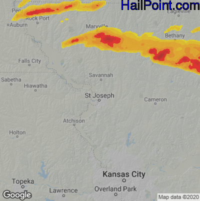 Hail Map for St. Joseph, MO Region on May 6, 2023 