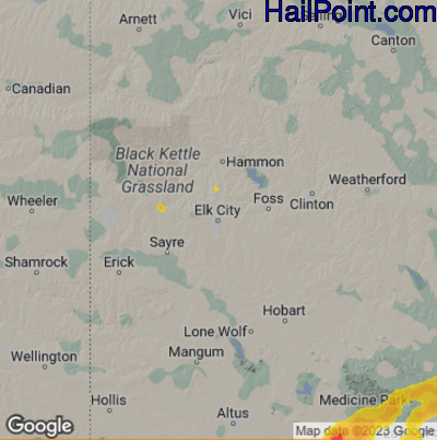 Hail Map for Elk City, OK Region on May 6, 2023