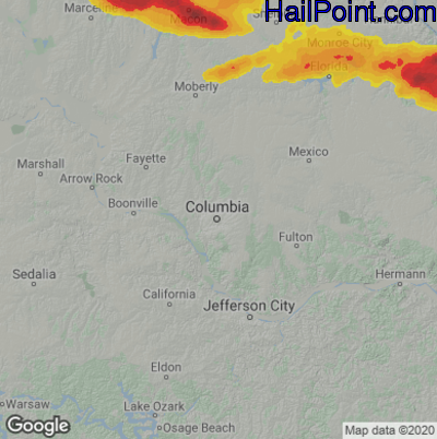Hail Map for Columbia, MO Region on May 6, 2023