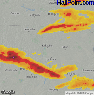 Hail Map for Kirskville, MO Region on May 6, 2023