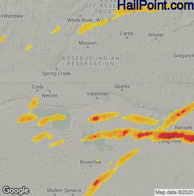 Hail Map for Valentine, NE Region on May 6, 2023