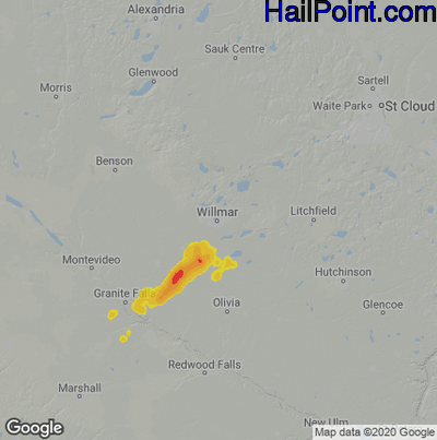 Hail Map for Willmar, MN Region on May 6, 2023
