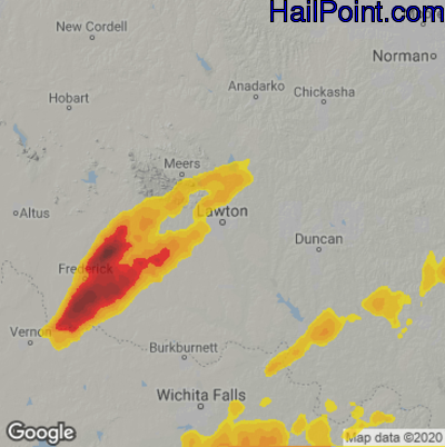 Hail Map for Lawton, OK Region on May 7, 2023