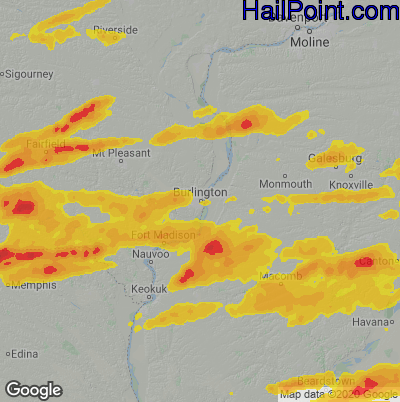 Hail Map for Burlington, IA Region on May 7, 2023 