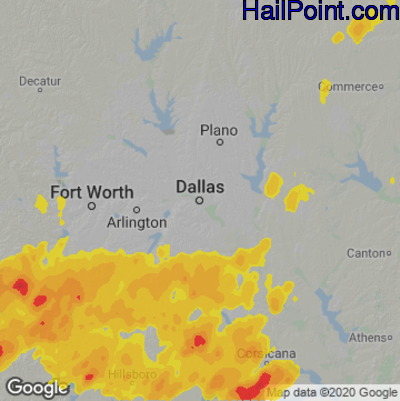 Hail Map for Dallas, TX Region on May 7, 2023 