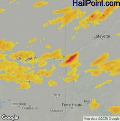 Hail Map for Danville, IL Region on May 7, 2023