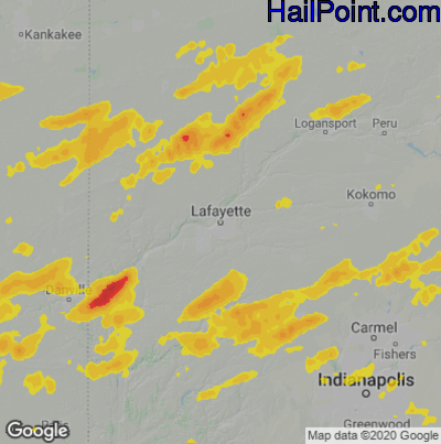 Hail Map for Layfette, IN Region on May 7, 2023