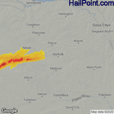 Hail Map for Norfolk, NE Region on May 7, 2023 