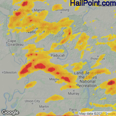Hail Map for Paducah, KY Region on May 7, 2023 