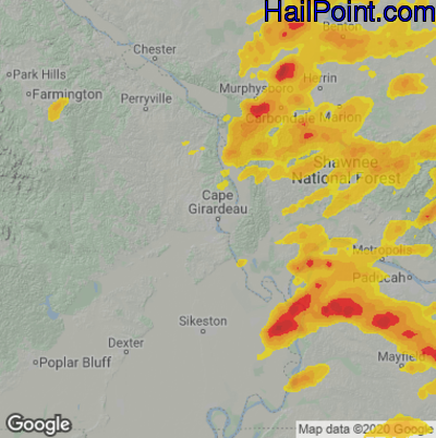 Hail Map for Cape Girardeau, MO Region on May 7, 2023