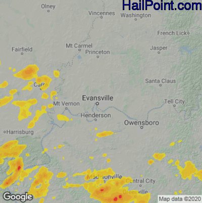 Hail Map for Evansville, IN Region on May 7, 2023