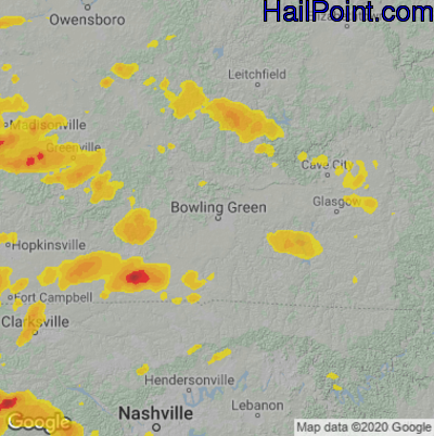Hail Map for Bowling Green, KY Region on May 7, 2023 