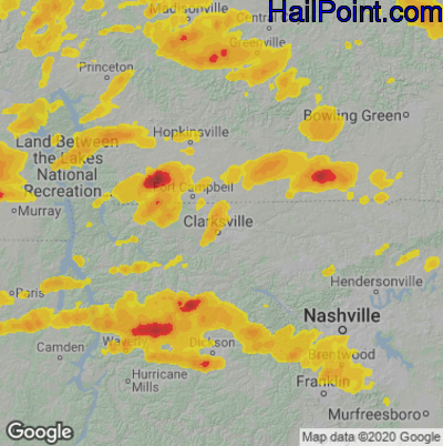 Hail Map for Clarksville, TN Region on May 7, 2023 
