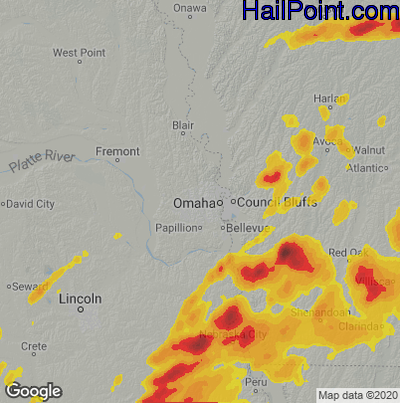 Hail Map for Omaha, NE Region on May 7, 2023