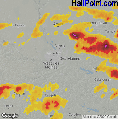 Hail Map for Des Moines, IA Region on May 7, 2023 