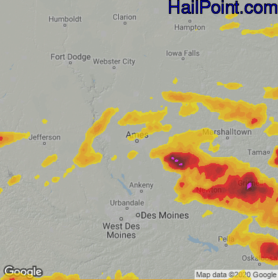 Hail Map for Ames, IA Region on May 7, 2023 