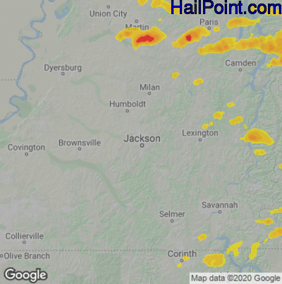 Hail Map for Jackson, TN Region on May 7, 2023 
