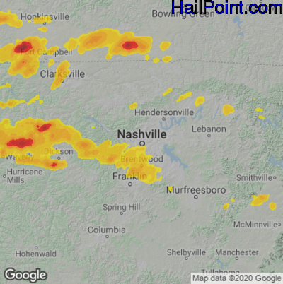 Hail Map for Nashville, TN Region on May 7, 2023