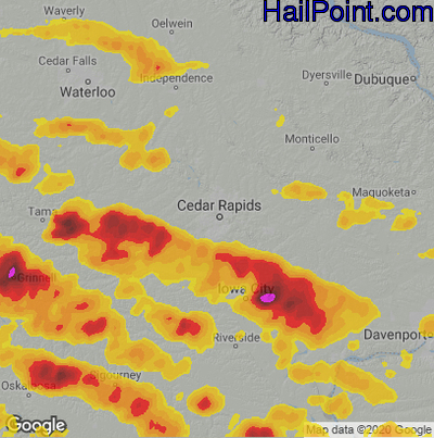 Hail Map for Cedar Rapids, IA Region on May 7, 2023 