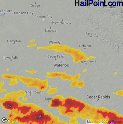 Hail Map for Waterloo, IA Region on May 7, 2023 