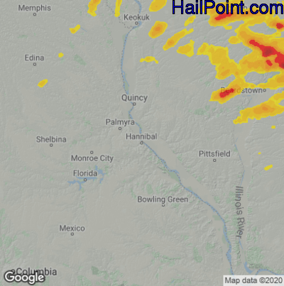 Hail Map for Hannibal, MO Region on May 7, 2023
