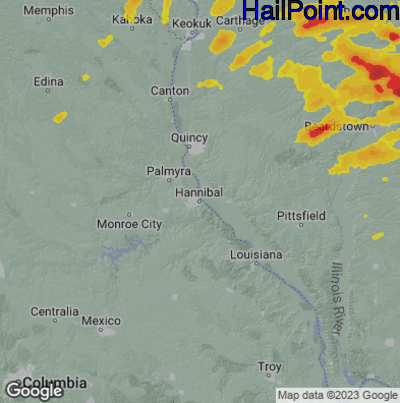 Hail Map for Hannibal, MS Region on May 7, 2023 