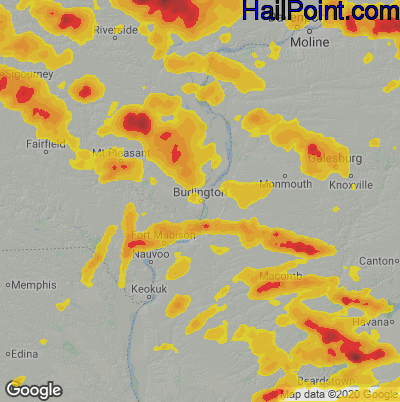 Hail Map for Burlington, IA Region on May 7, 2023