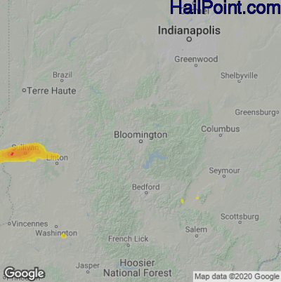 Hail Map for Bloomington, IN Region on May 7, 2023 