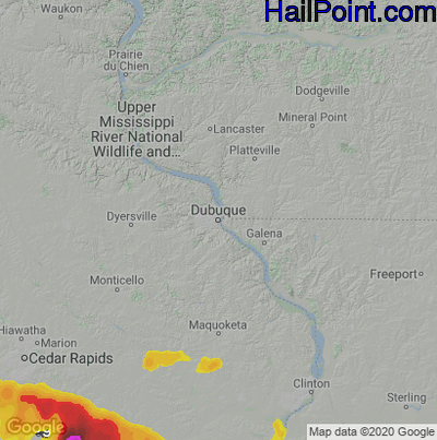 Hail Map for Dubuque, IA Region on May 7, 2023