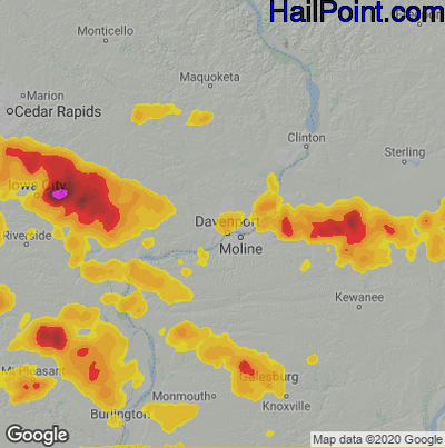 Hail Map for Davenport, IA Region on May 7, 2023