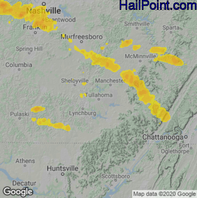 Hail Map for Tullahoma, TN Region on May 7, 2023