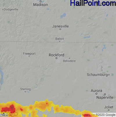 Hail Map for Rockford, IL Region on May 7, 2023