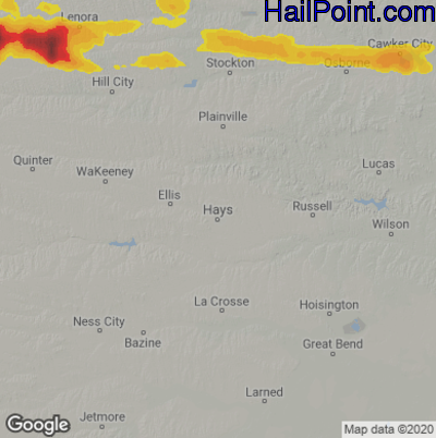 Hail Map for Hays, KS Region on May 7, 2023