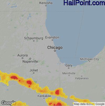 Hail Map for Chicago, IL Region on May 7, 2023