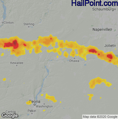 Hail Map for Peru, IL Region on May 7, 2023