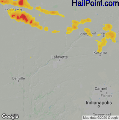 Hail Map for Layfette, IN Region on May 7, 2023 