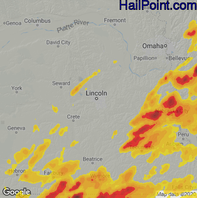 Hail Map for Lincoln, NE Region on May 7, 2023