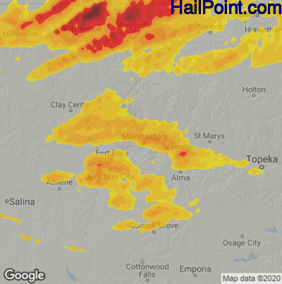 Hail Map for Mahhattan, KS Region on May 7, 2023