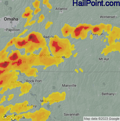 Hail Map for Clarenda, IA Region on May 8, 2023