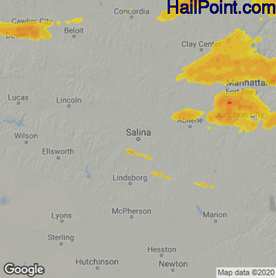 Hail Map for Salina, KS Region on May 8, 2023 