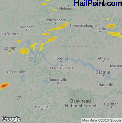 Hail Map for Florence, AL Region on May 8, 2023 