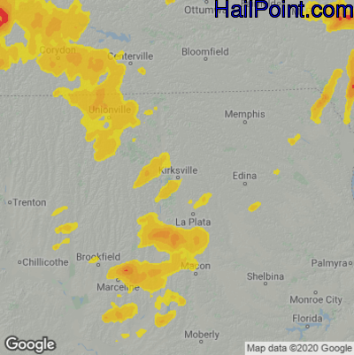 Hail Map for Kirskville, MO Region on May 8, 2023